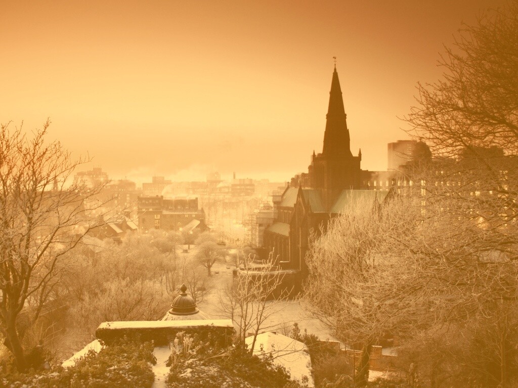 Закатный город зимой обои