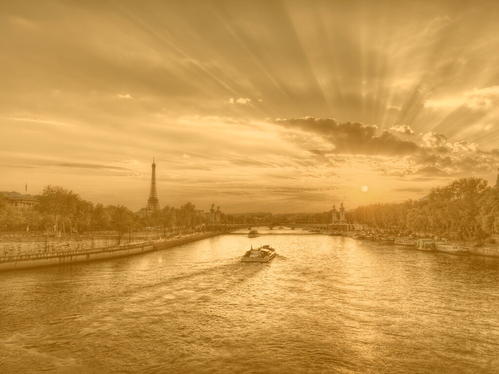 Закат над парижем HDR обои