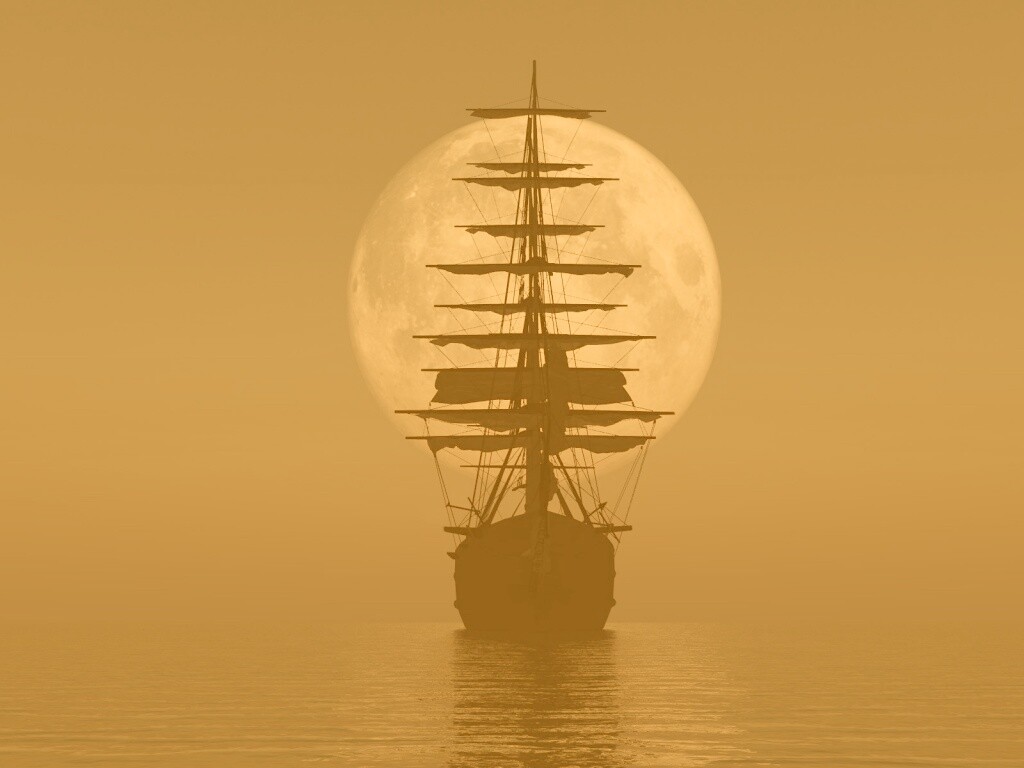 Корабль со спущенными парусами обои