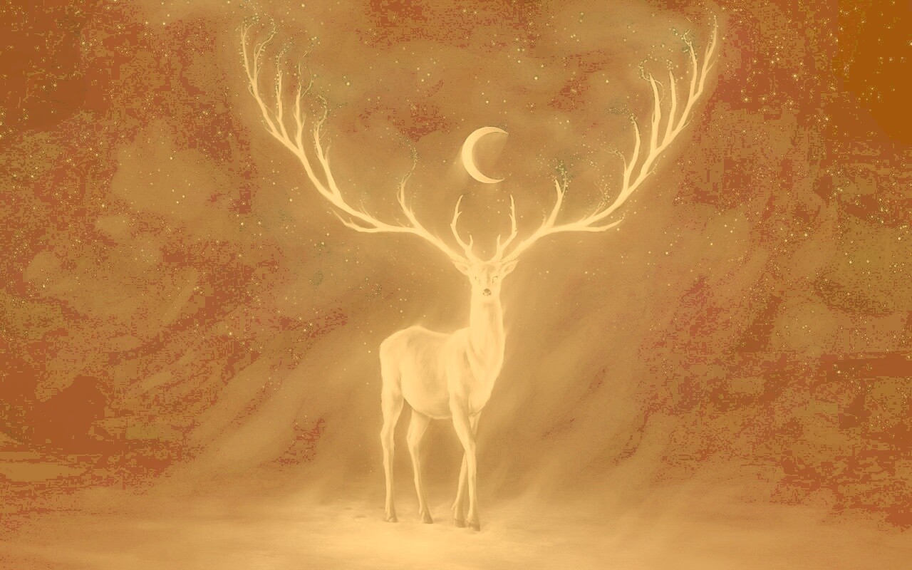Олень в лунном свете обои