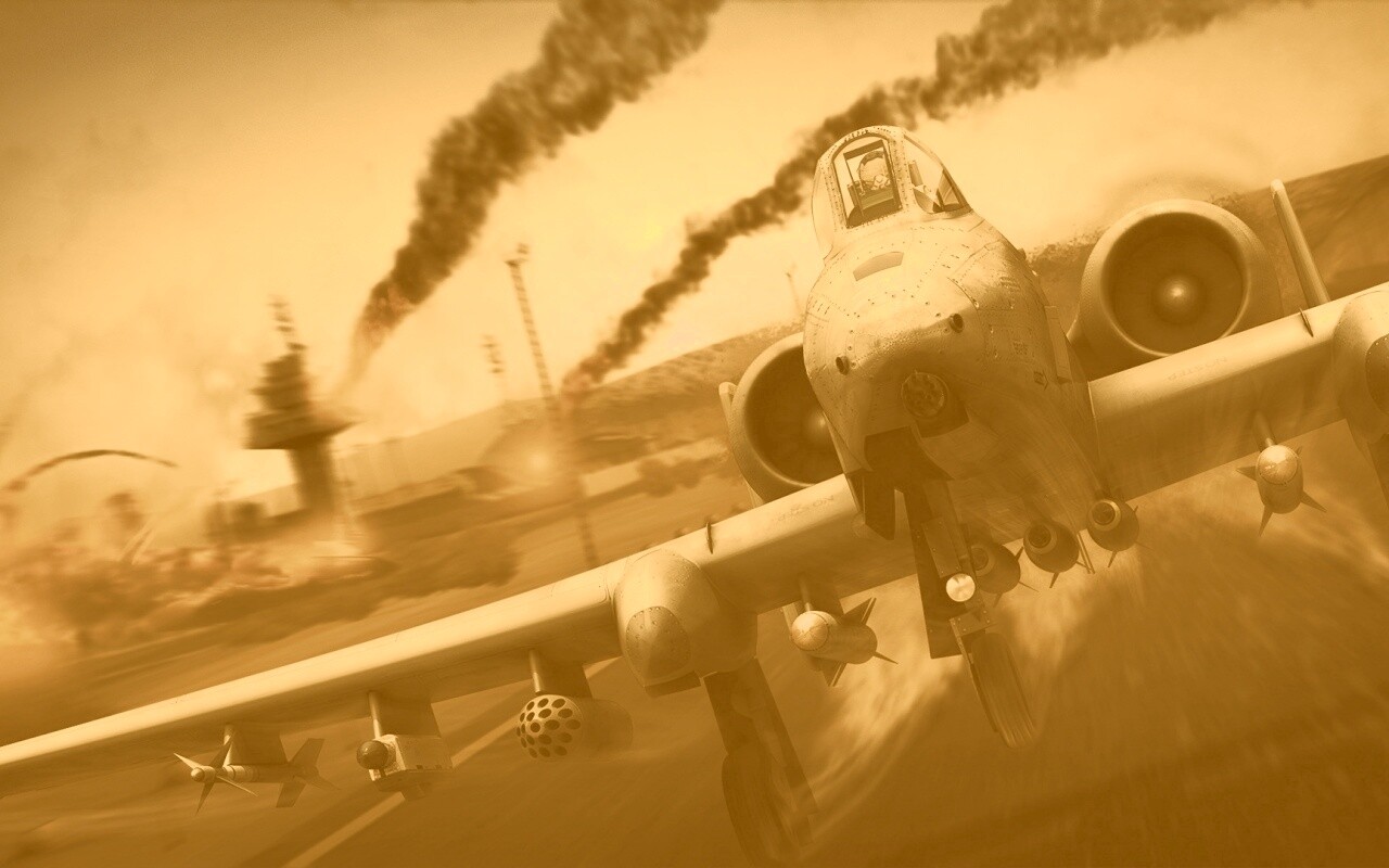 Самолет взлетает с атакованного аэродрома обои