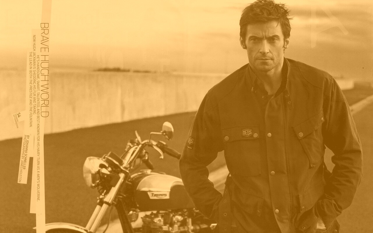 Хью Джекман с мотоциклом обои