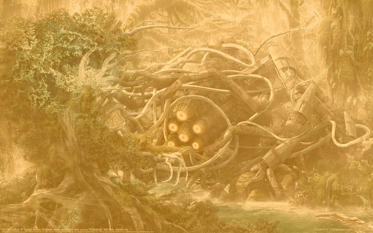 Космический корабль в джунгялх обои