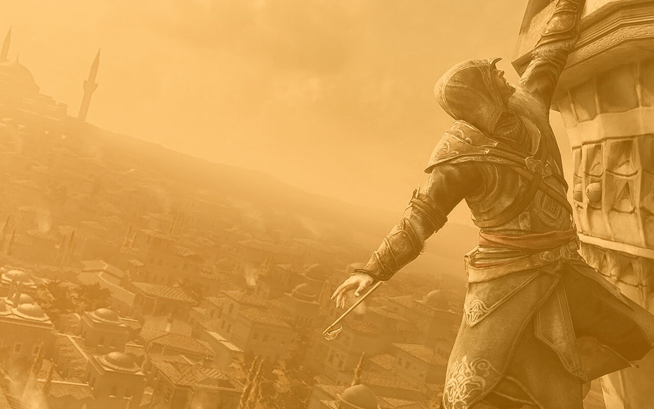 Ассасин лезет на башню обои