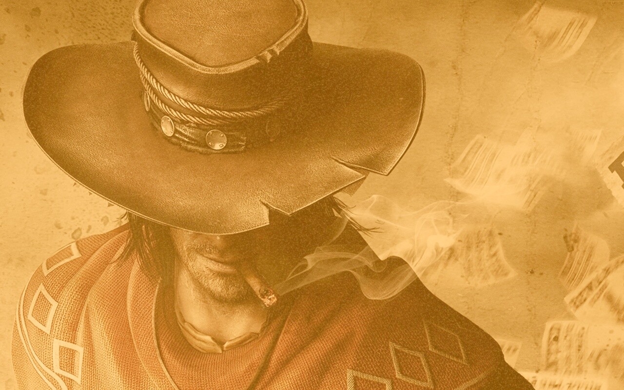 Мужик с сигарой в шляпе и пончо обои