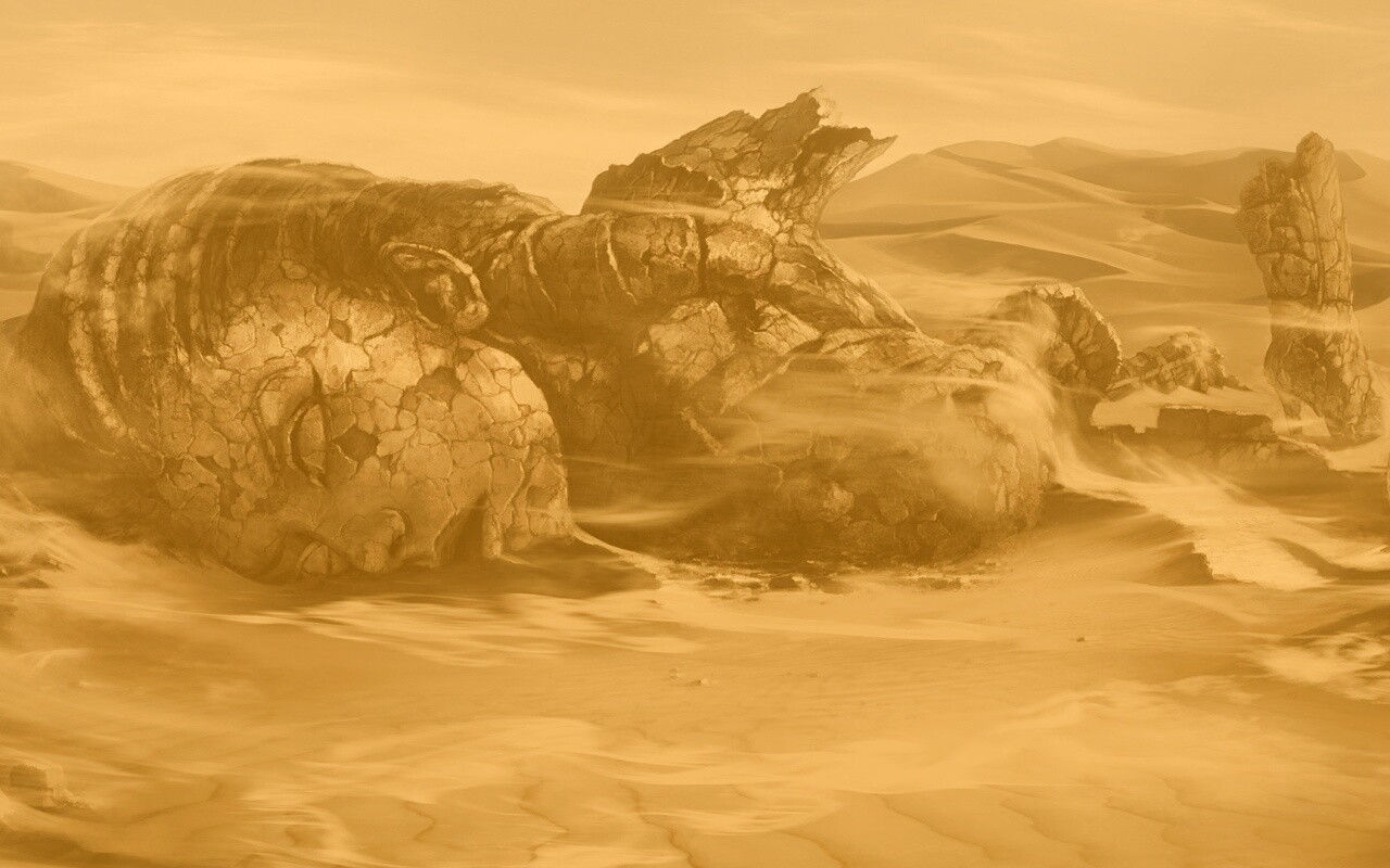 Развалины статуи в пустыне обои