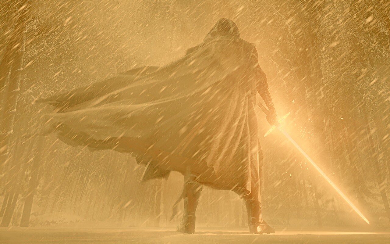 Кайло Рен в зимнем лесу обои