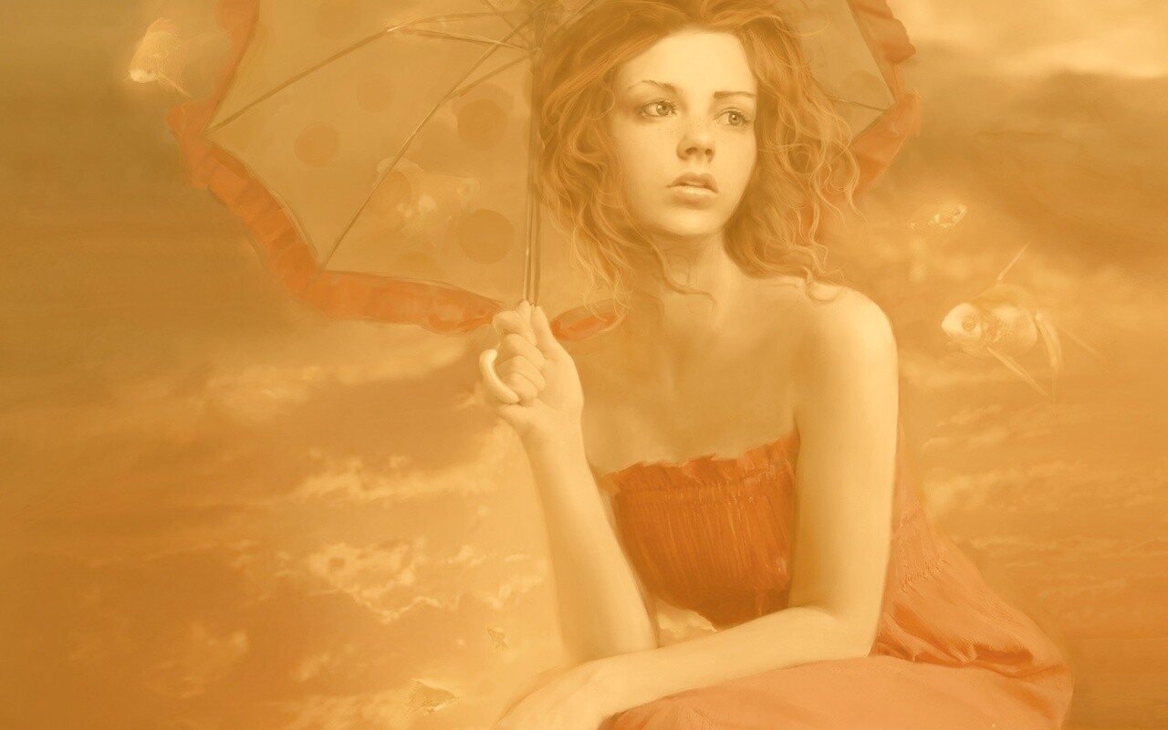 Девушка с зонтиком обои