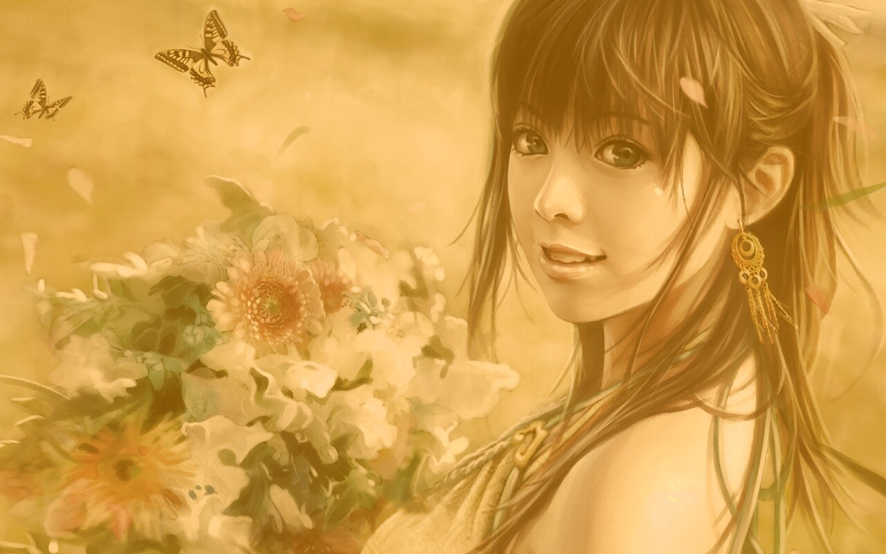 Девушка с цветами обои