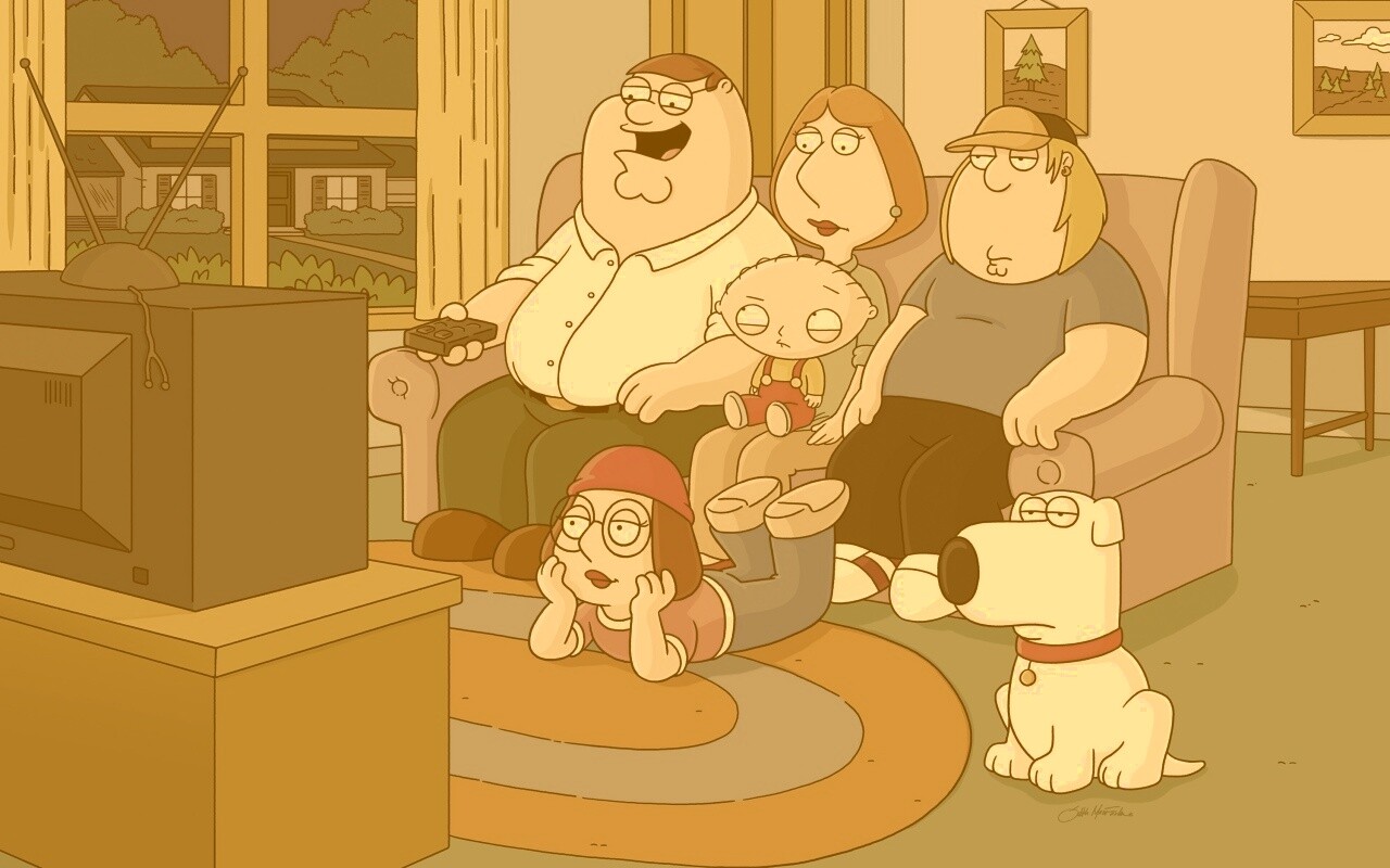 Гриффины всей семьей перед телевизором обои