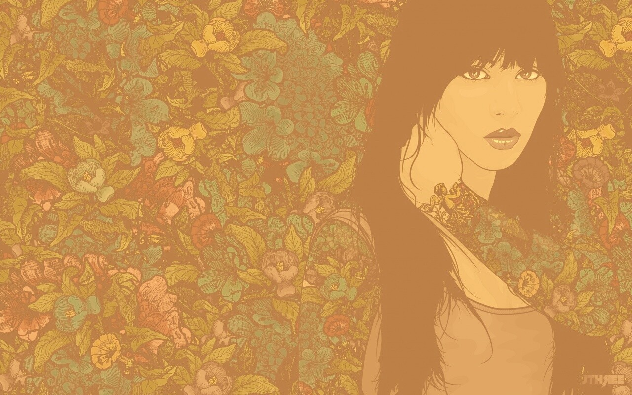 Девушка с цветочной тату обои
