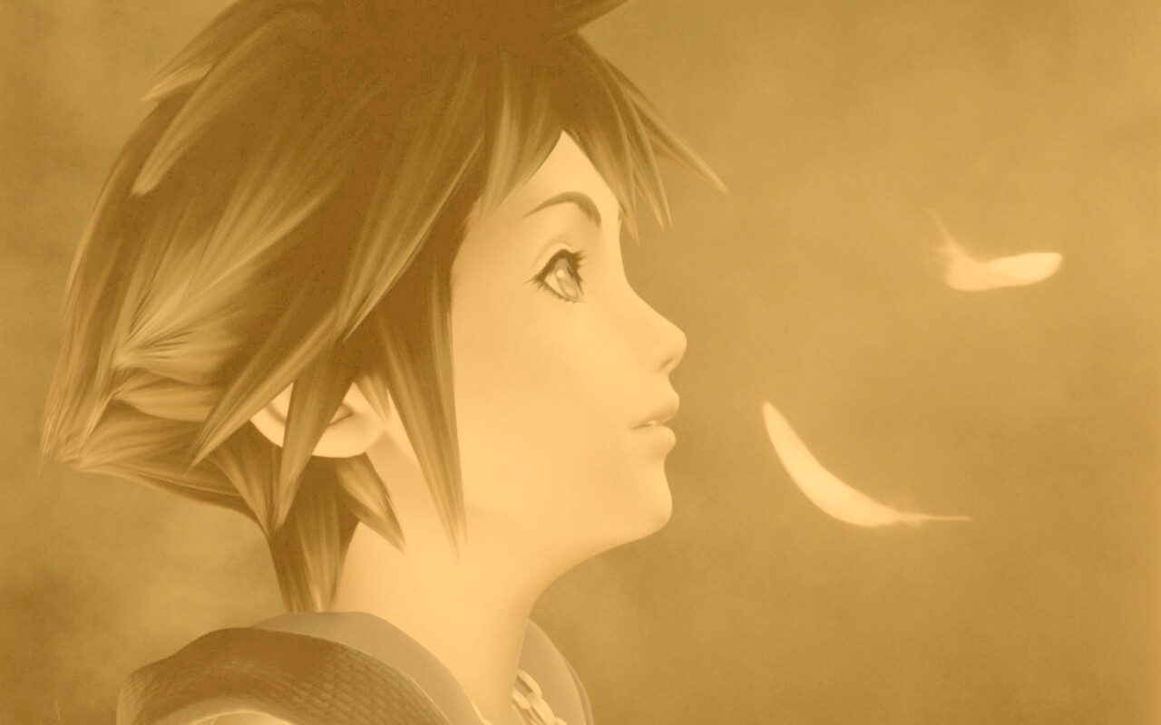 Анимешный парень и белые перья обои