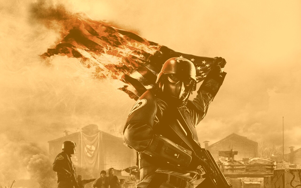 Солдат сжигает американский флаг обои