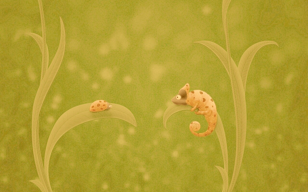 Хамелеон  замаскированный под божью коровку обои