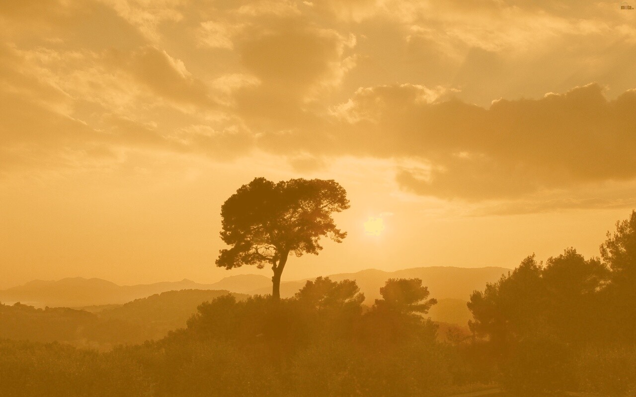 Закат над холмами обои