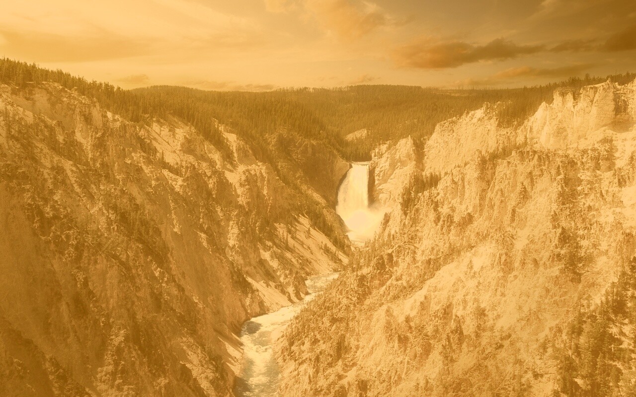 Водопад в скалистой местности обои