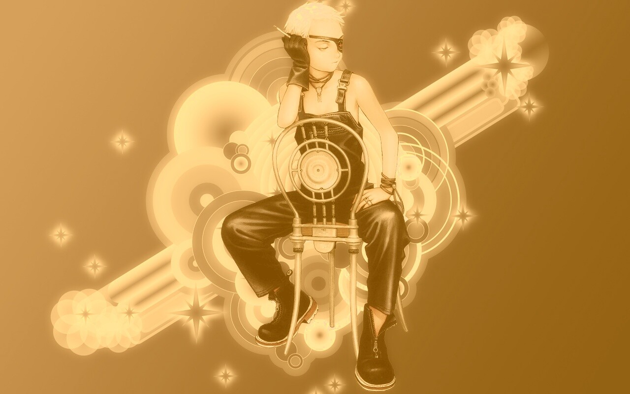 Одноглазый парень на стуле обои