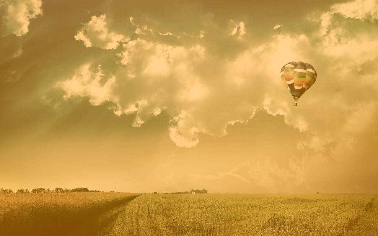 Воздушный шар над зеленым лугом обои