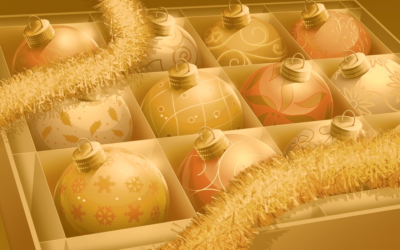 Елочные игрушки в коробке обои