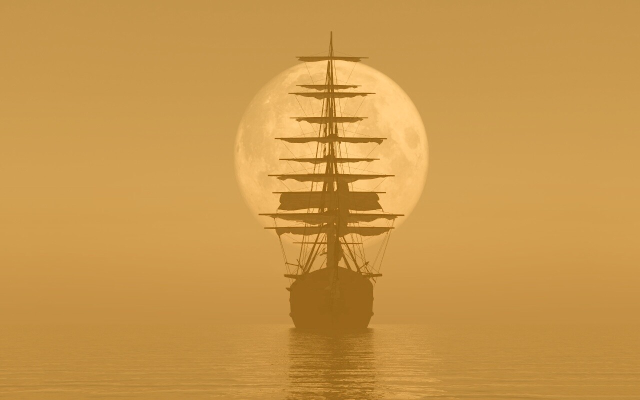 Корабль со спущенными парусами обои