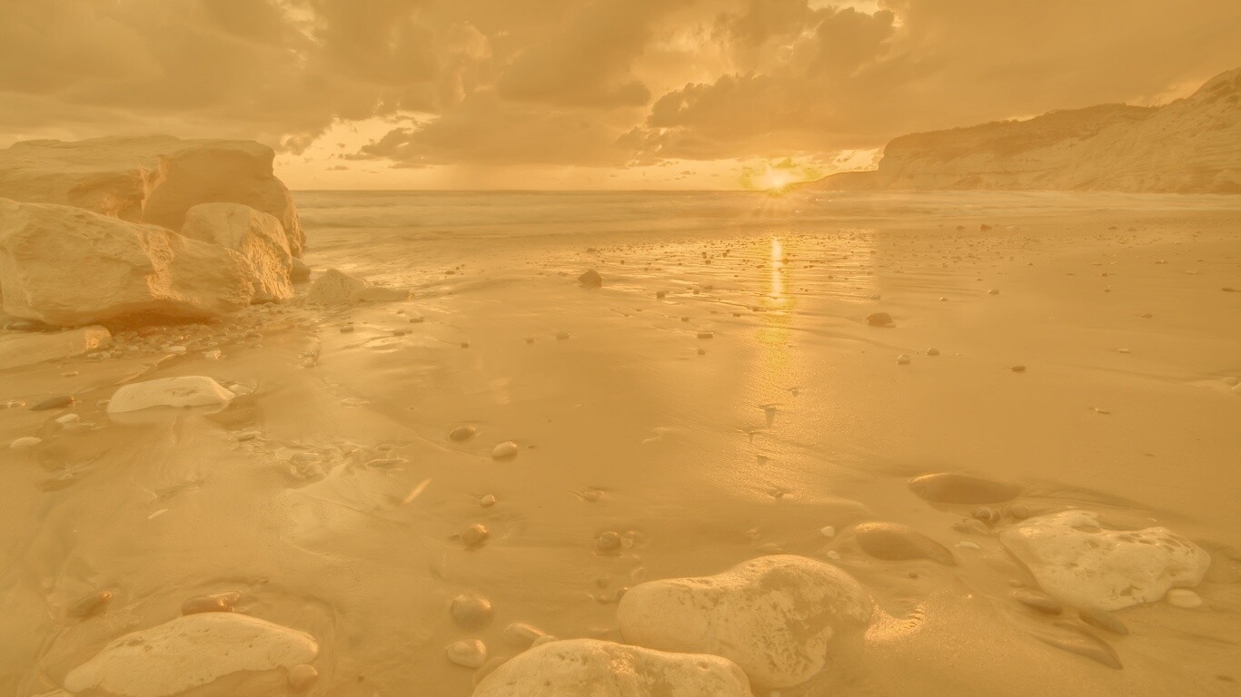 Закат солнца на пляже обои