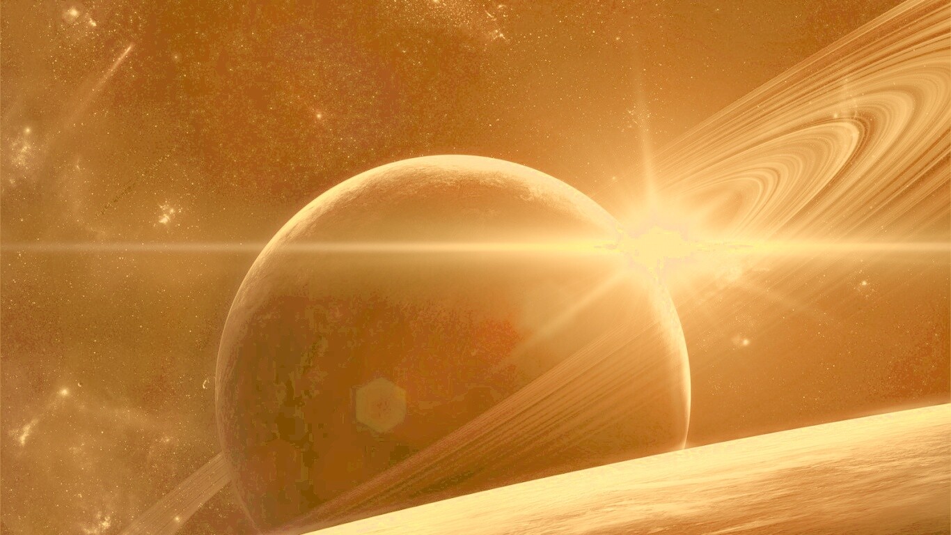 Солнце сквозь кольца Сатурна обои