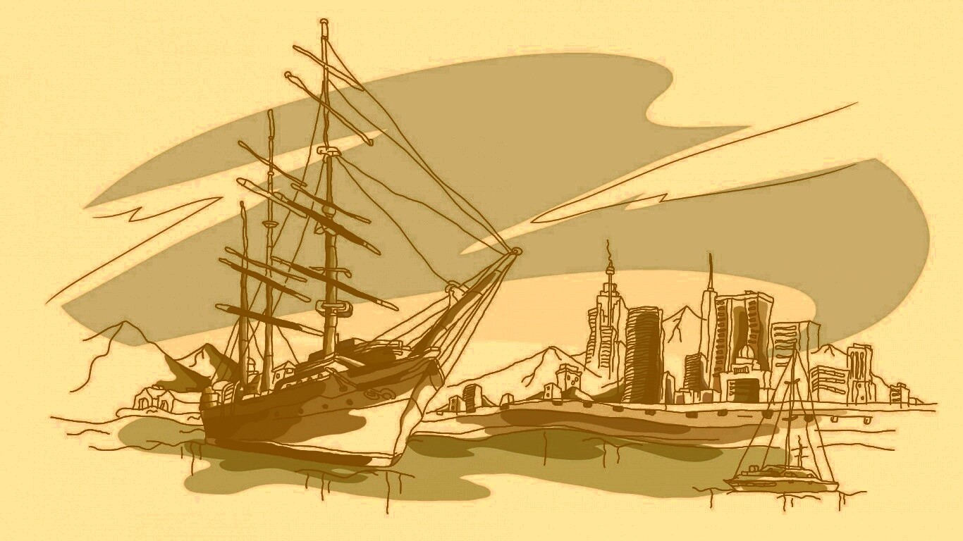 Парусник у города обои