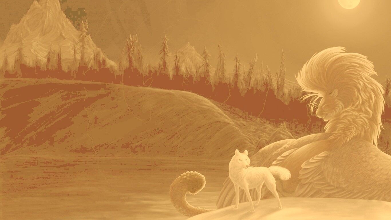 Волк и лев при луне обои