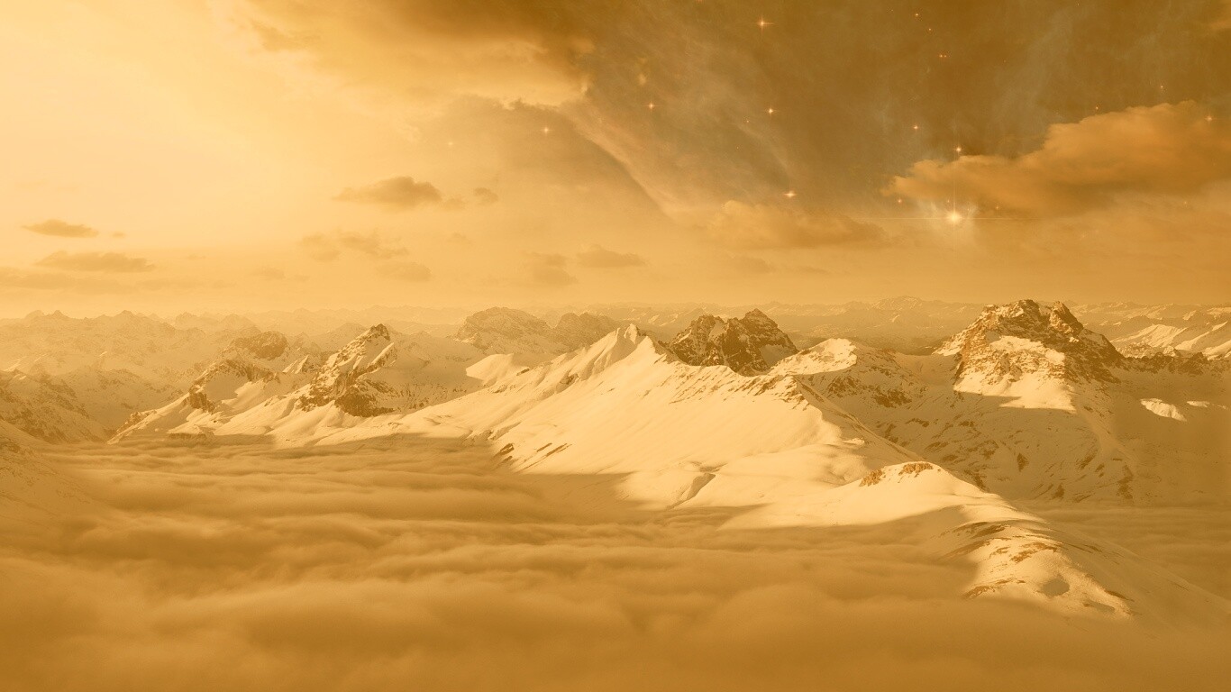 Горный хребет над облаками обои