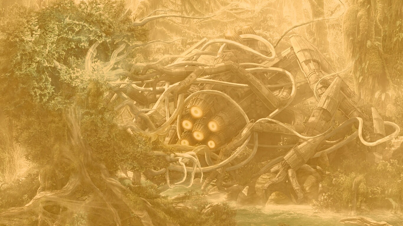 Космический корабль в джунгялх обои