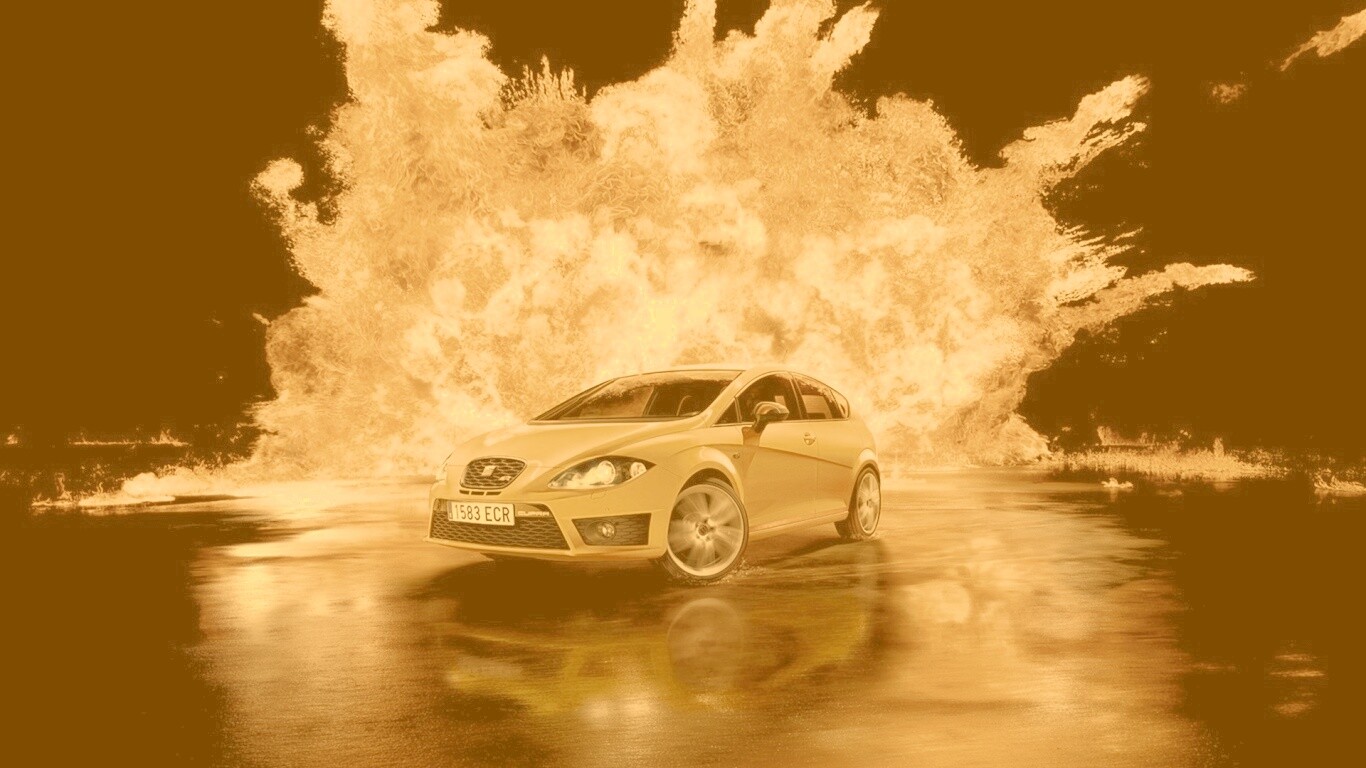 Желтый Леон на фоне взрыва обои