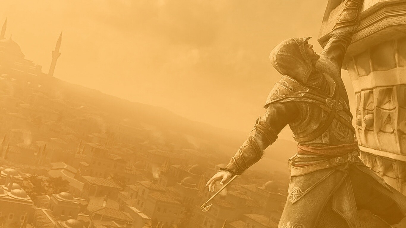 Ассасин лезет на башню обои