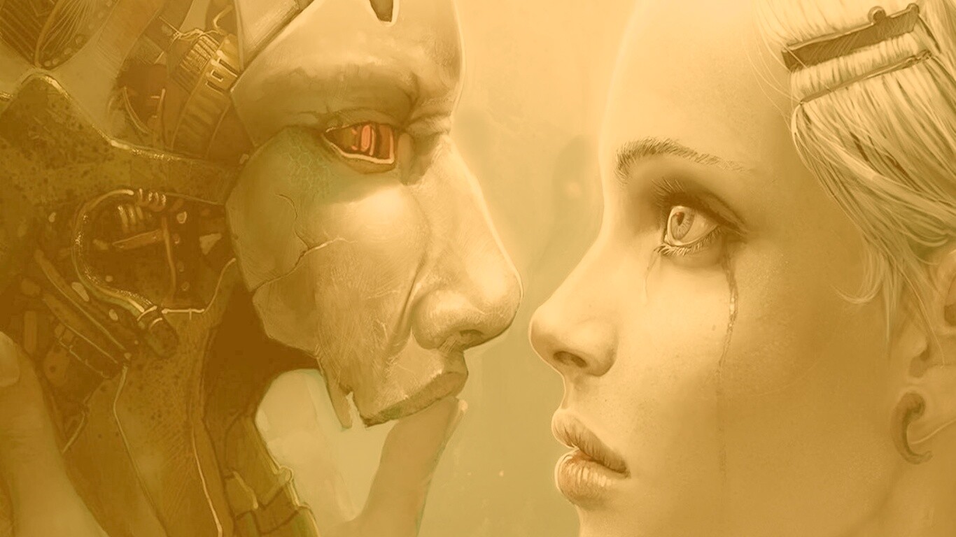 Девушка и робот обои