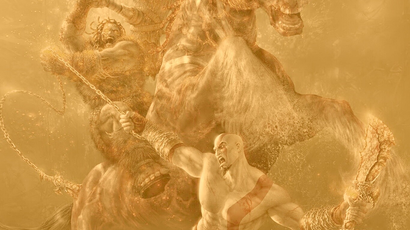 Кратос против огненного всадника обои