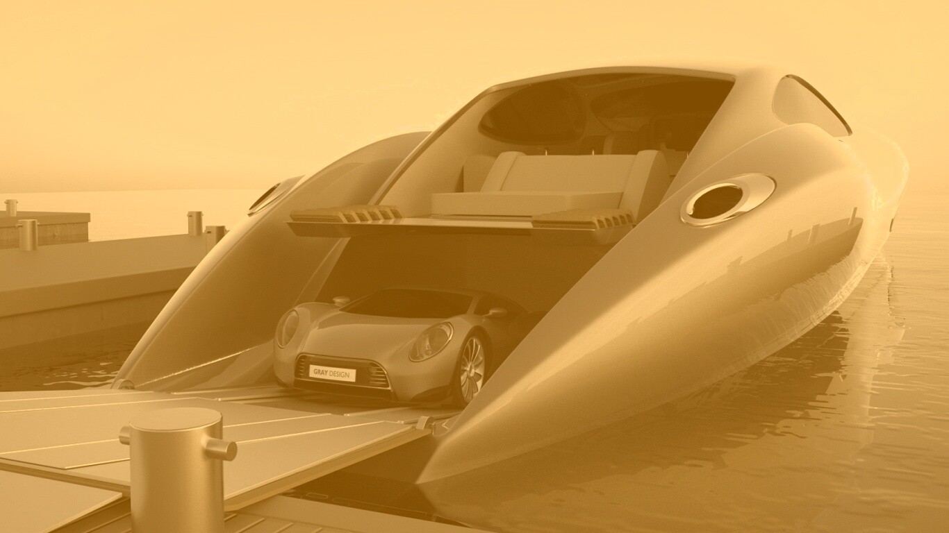 Яхта с автомобилем на борту обои