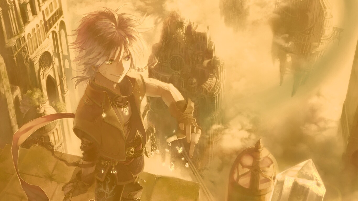 Анимешный парень с горстью кристаллов обои