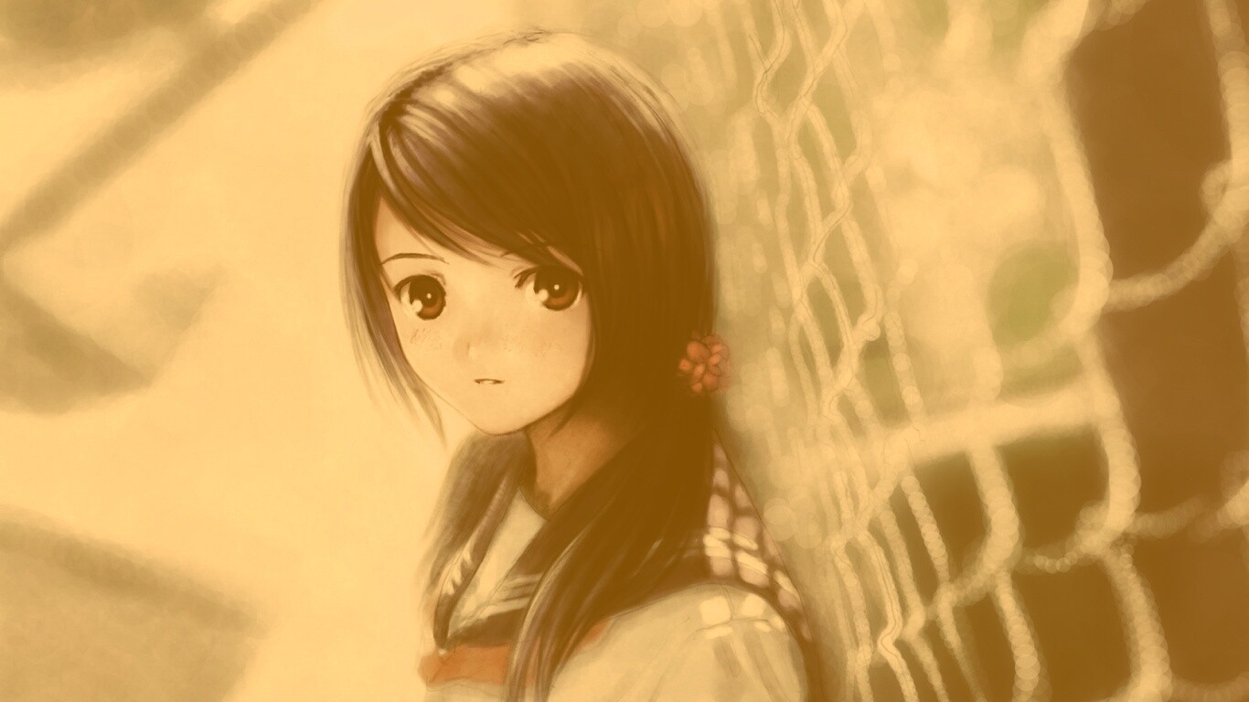 Девочка у сетчатого забора обои