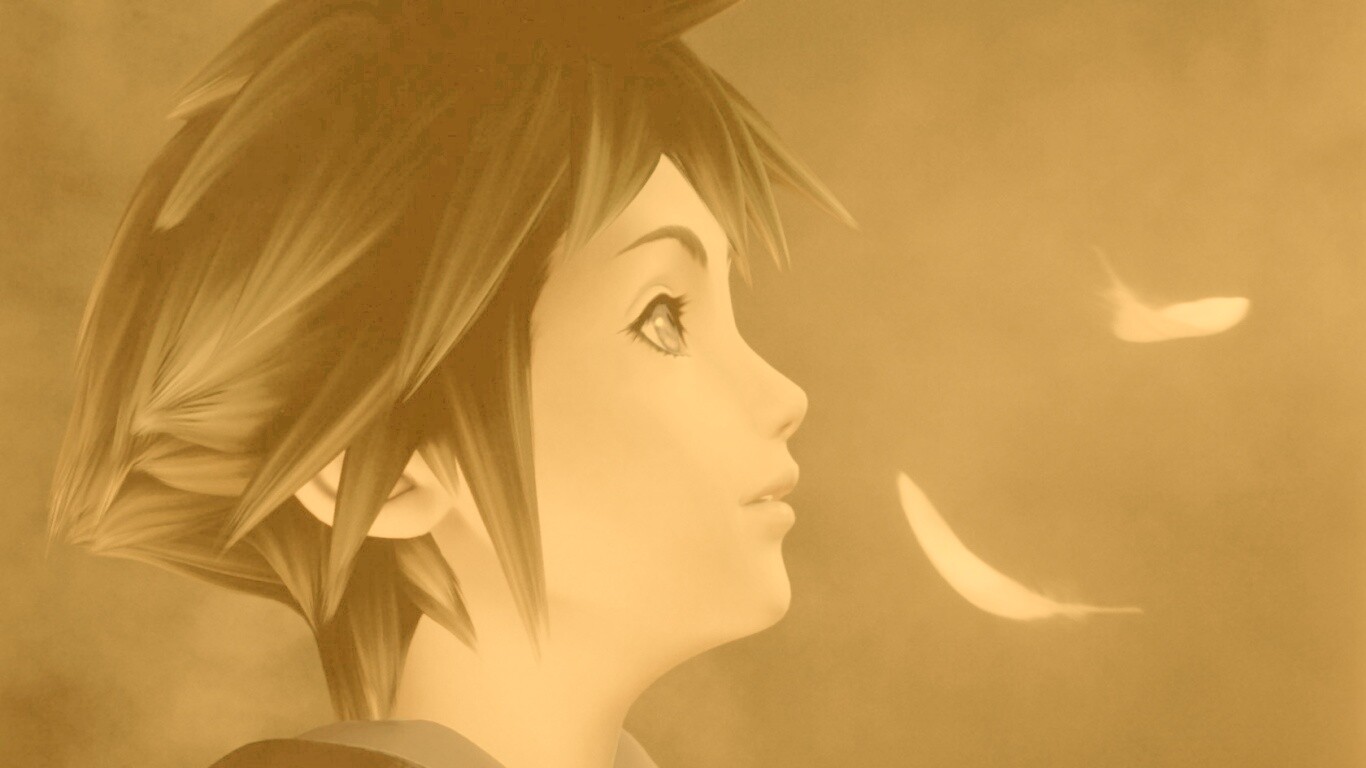 Анимешный парень и белые перья обои