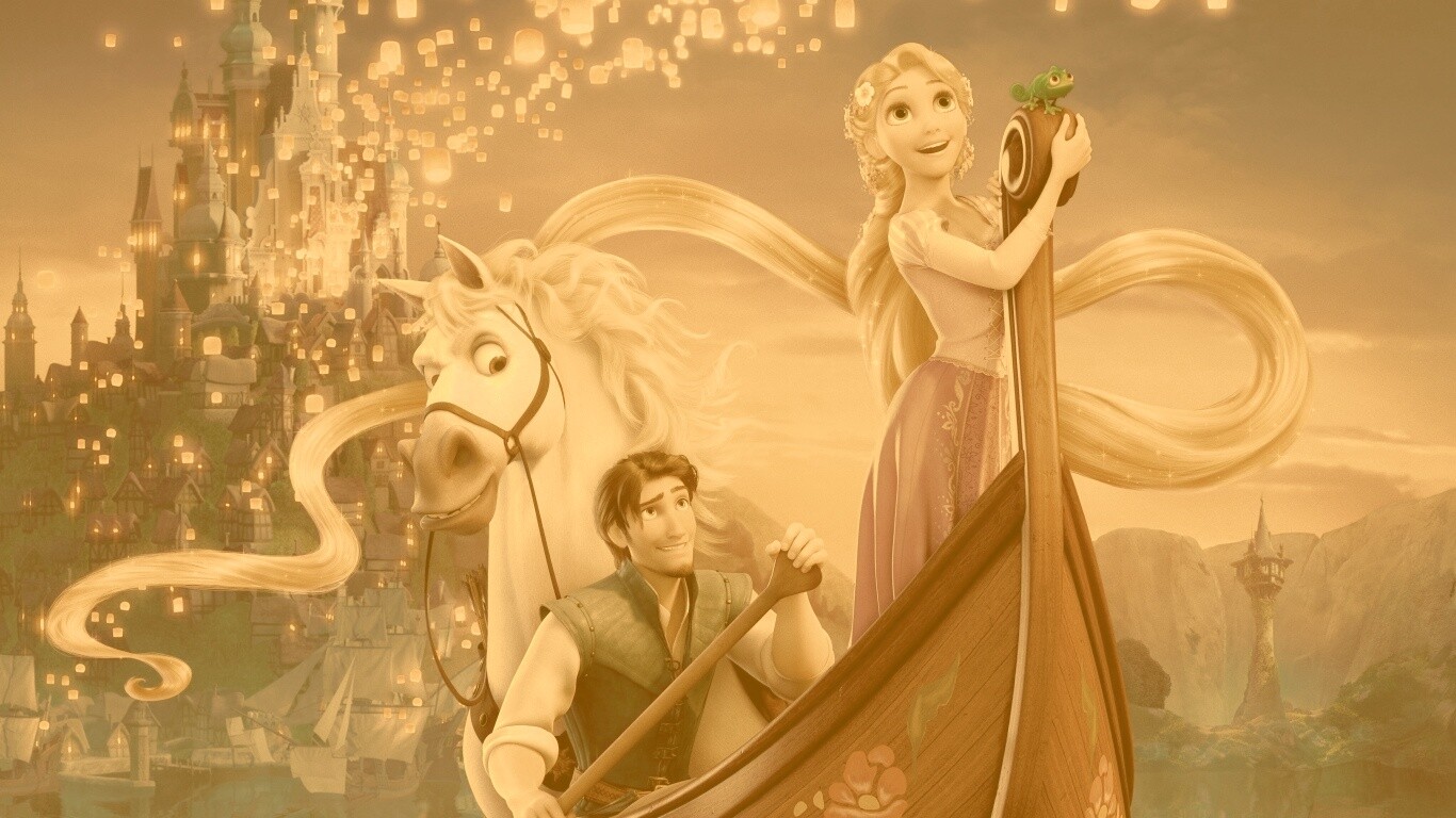 Рапунцель принц и конь в лодке обои