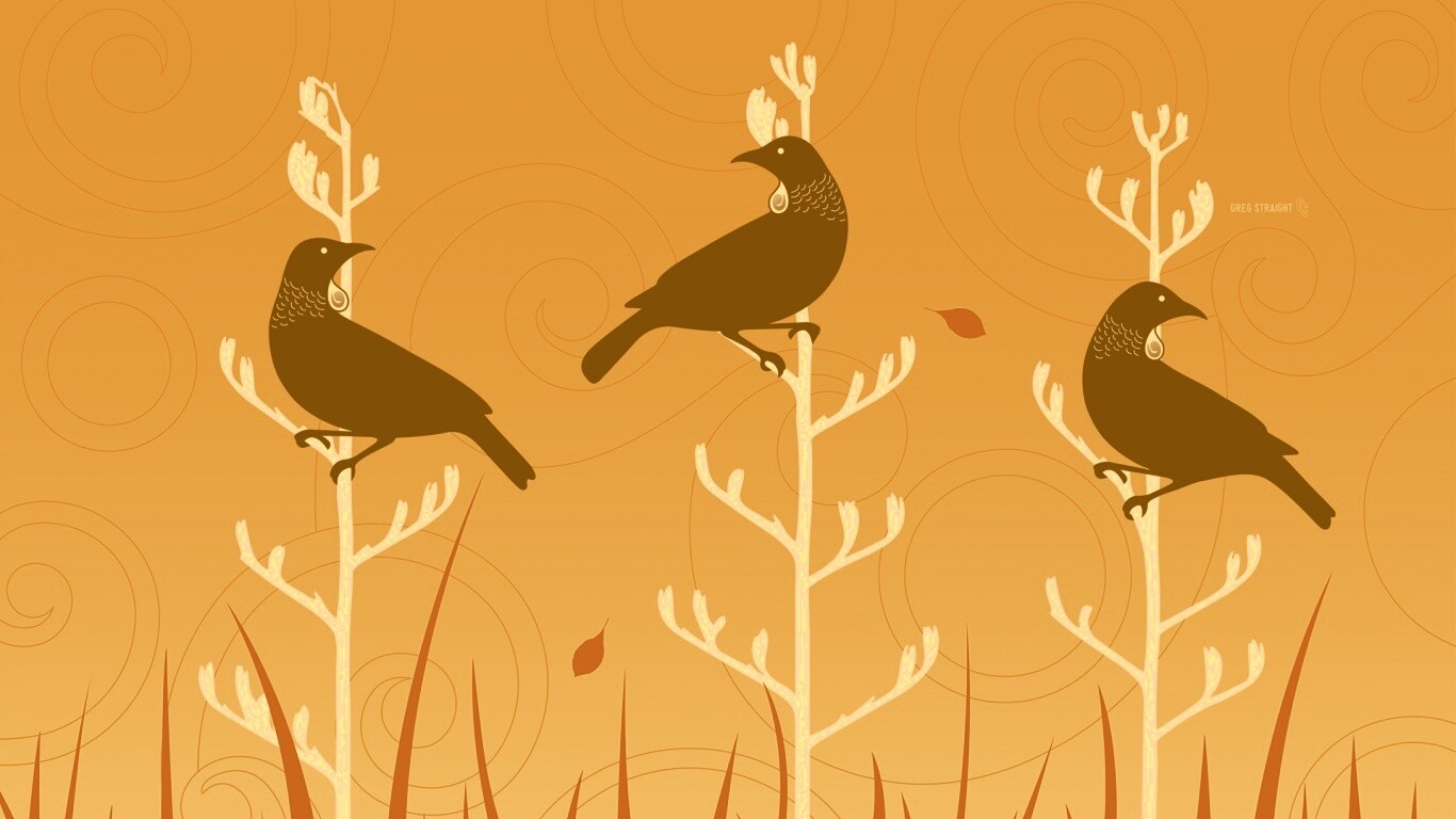 Векторные стилизованные птицы на ветках дерева обои