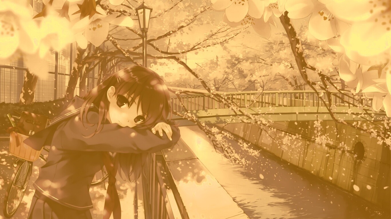 Девушка среди лепестков сакуры обои