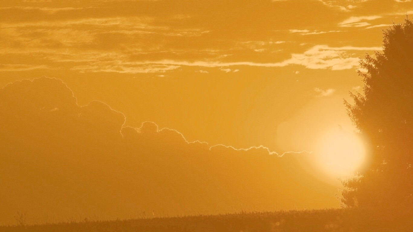 Теплый закат над полем обои