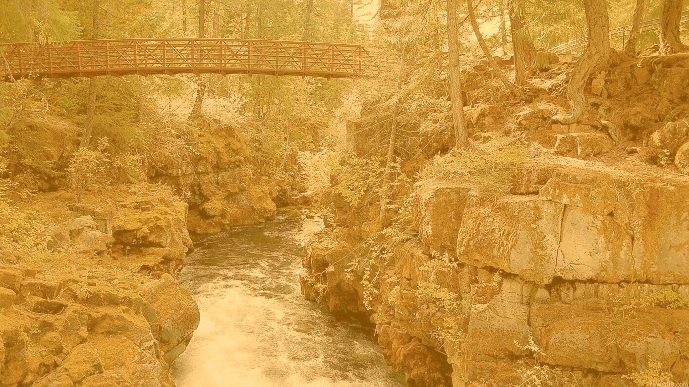 Мостик через реку в лесу обои