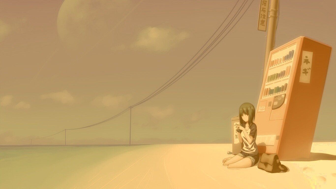 Девушка у автомата обои