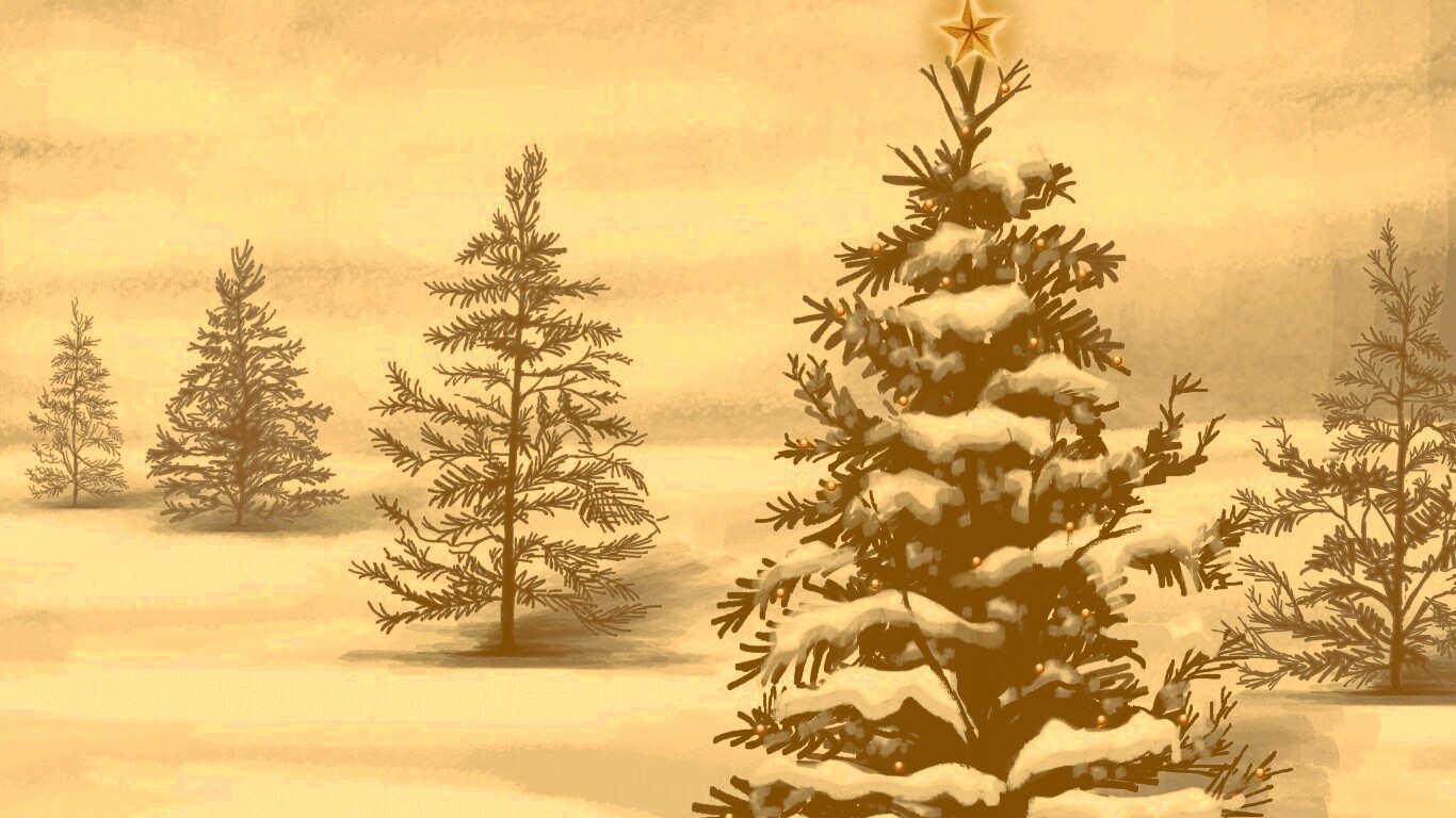 Украшенная ёлочка в лесу обои