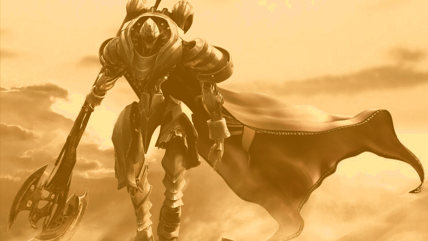 Боевой робот с топором в руке обои