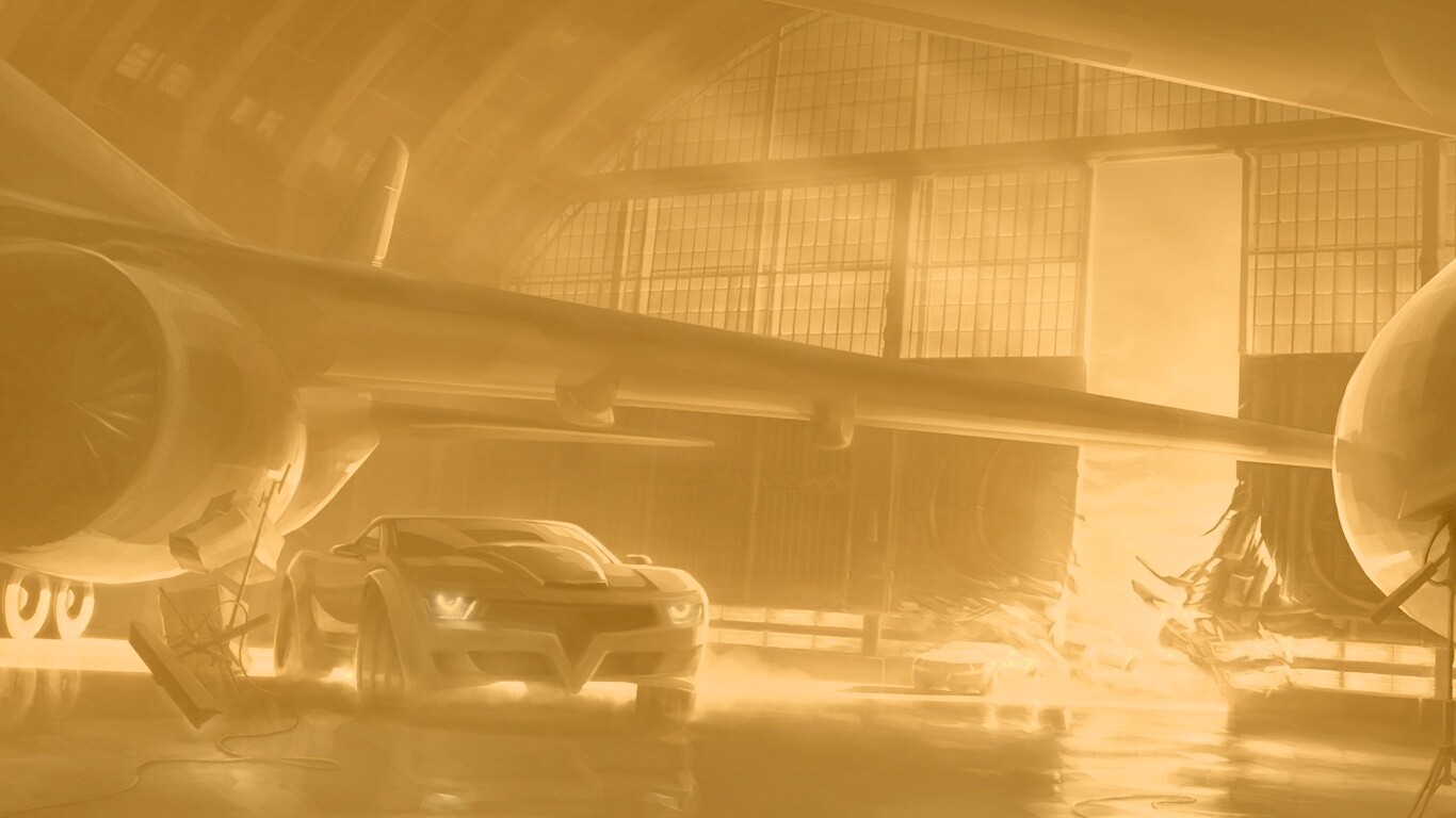 Машины въезжают в ангар обои