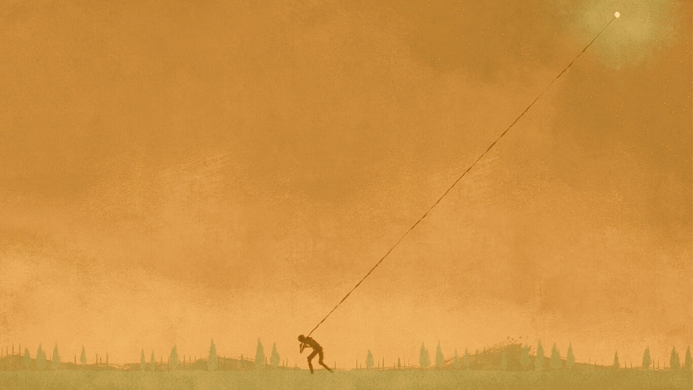 Человек тянущий звезду обои