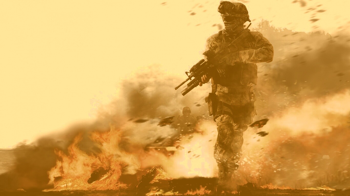 Солдат на фоне огня обои