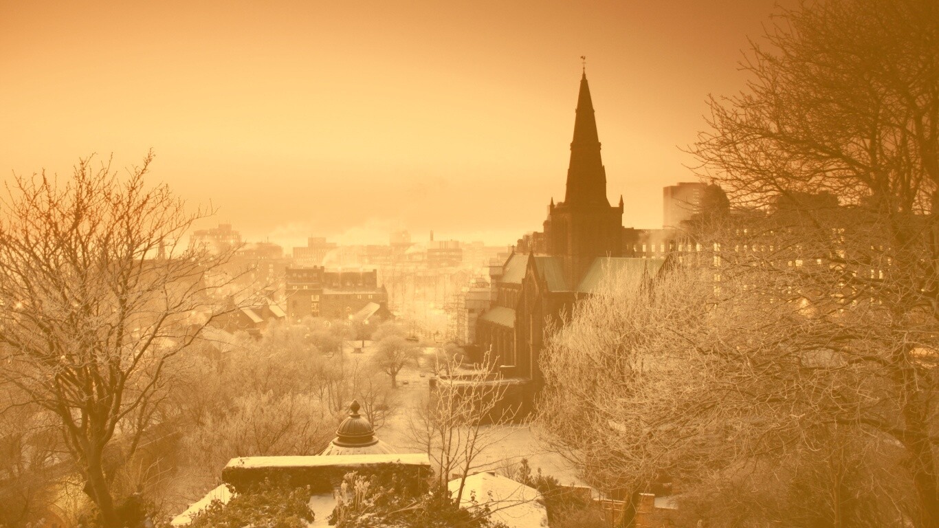 Закатный город зимой обои